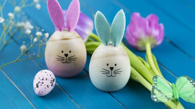 Decorated easter rabbit and treats